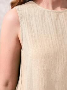 SHEIN Teen Girls' Casual Plain Texture Woven Sleeveless 2 Pieces Set, Spring/Summer - Khaki - View 7