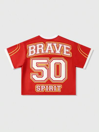 Prep Chemise de baseball à imprimé lettre pour hommes, t-shirt de sport à manches courtes