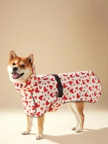 PETSIN 1 pieza Impermeable para mascotas, Ropa impermeable con capucha con patrón de corazón y bloque de color reflectante con cierre ajustable de hebilla, impermeable para perros - Multicolor - Ver 3