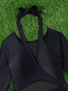 Swim SPRTY Rashguard deportivo de mujer de unicolor de manga larga con escote halter calado, para vacaciones de verano en la playa