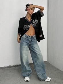 EURMUSE LOW RISE WIDELEG VINTAGE WASH Y2K JEAN - Medium Wash - View 5