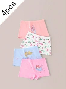 4pcs/Pack Girls Little Young Girl Cute Cartoon Mermaid Printed Briefs Underwear, Minimalist Fashion - Multicolor - View 1