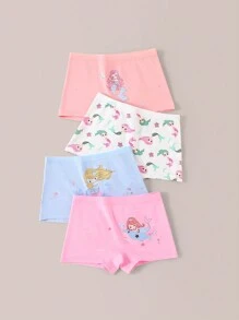 4pcs/Pack Girls Little Young Girl Cute Cartoon Mermaid Printed Briefs Underwear, Minimalist Fashion - Multicolor - View 3