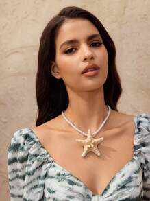 SHEIN SXY Fashionable Natural Starfish Pendant Necklace, Vacation Wear