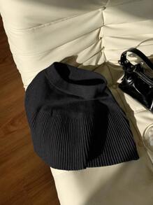 Comfortcana Women's Solid Color Elastic Waist Casual Short Knit Black Skirt In Fall/Winter - Black - View 3