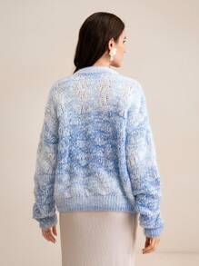 Anewsta Ombre Pink Soft Textured Round Neck Pearl Button Loose Romantic Knit Cardigan, Autumn/Winter, Christmas