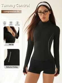 Easithlete Autumn Winter Full Zip Up Front Reflective Dot Print Long Sleeve - Black - View 1