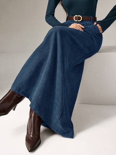 Heiryn Falda casual de bolsillo de unicolor para mujer, para uso diario