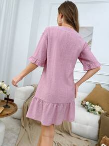 女士深 V 领休闲家居服连衣裙 - 藕粉色 - 查看 3