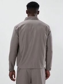 Musero 和服式裹身西装外套，领带细节设计，插袋西装外套，春夏必备剪裁单品 - 灰色 - 查看 3