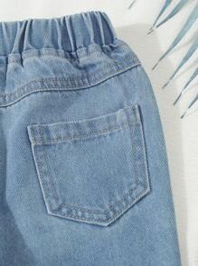 Baby Boy Elastic Waist Pockets Loose Tapered Casual Denim Jeans