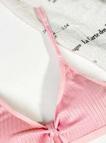 Bralette casual de unicolor con detalle trenzado y calado para niñas adolescentes