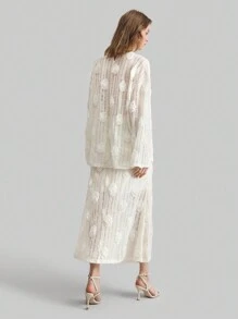 Ontre Set de 2 piezas que incluye top minimalista de manga larga cuello redondo y falda lápiz para mujer