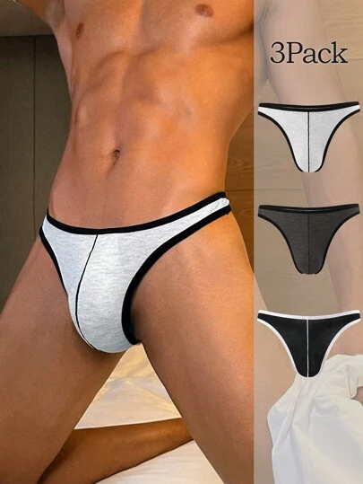 3pcs/Pack Men's Contrast Patchwork Simple Slim Fit Briefs