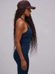 Musera Sport Áo ba lỗ không đường may cổ yếm, kiểu dáng croptop, thích hợp cho thể thao, chơi Padel, Tennis, Pickleball, tập gym, thể dục mùa đông hè. - Màu xanh hải quân - Xem 2