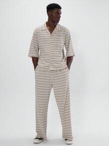 Musero Contrast Striped Revere Collar Shirt Quarter Short Sleeve Drop Shoulder Button Through Co Ord Top Only Spring Summer Essentials - Multicolor - View 1