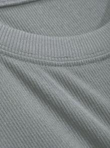 DAZY Camiseta casual ajustada de manga larga con cuello redondo de unicolor para mujer
