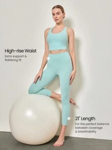 GLOWMODE 21 英寸 FeatherFit™ 七分瑜伽紧身裤 柔软不透视收腹健身紧身裤 腰部有隐藏口袋 - 0.霧綠 - 查看 2