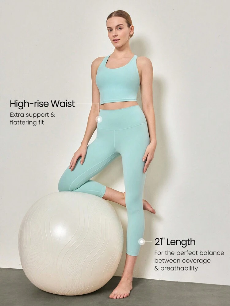 21" FeatherFit™ Capris Yoga Pilates Leggings Buttery Soft Non See-Through Tummy Control Gym Tights   With Hidden Pocket At Waist Spring Summer