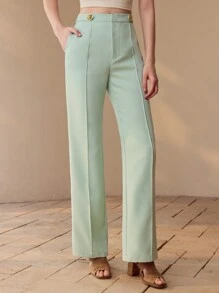 MOTF PREMIUM CALÇA PERNA FLARE COM PREGAS CUSTOMIZADA, PRIMAVERA/VERÃO - Verde - Visão 4