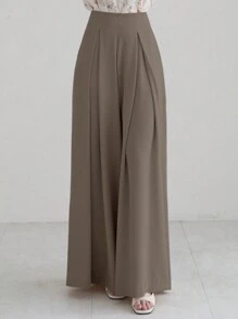 DAZY Women's Solid Color Wide Leg Loose Elegant Casual Pants, Khaki Color, All Season,Teacher Pants Fall - Khaki - View 5