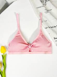 Bralette casual de unicolor con detalle trenzado y calado para niñas adolescentes