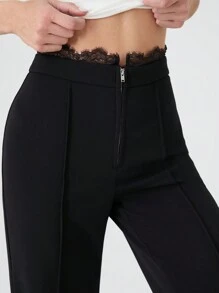 SHEIN EZwear 女士黑色针织喇叭裤 - 黑色 - 查看 5