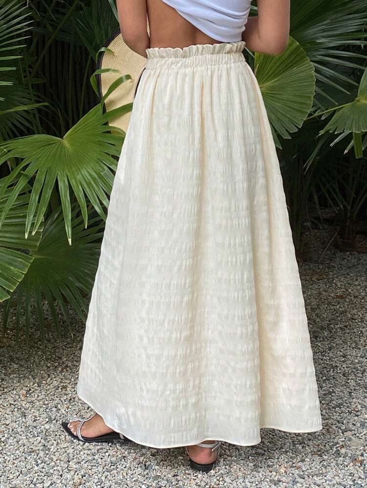 A-Line Floral Lace Trim Solid Color Casual High-Waisted Women Skirt