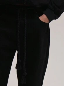 Musero Straight Leg Drawstring Waist Jeans - Black - View 5