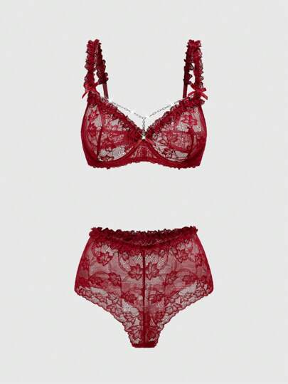 مجموعة سلسلة معلق من الدانتيل وصدرية لاسلكية جذابة