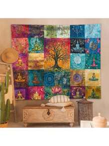 1 tấm thảm trang trí hình cây sự sống Bohemian dùng để trang trí tường phòng, trang trí nhà cửa, trang trí mùa thu, trang trí mùa thu, trang trí phòng - Nhiều màu - Xem 5