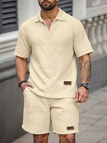 Manfinity Homme Set di polo e pantaloncini da uomo taglie forti, completo casual semplice e per uso quotidiano
