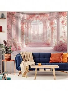 1 件花卉拱门景观图案装饰壁挂毯，适用于房间墙壁装饰、家居装饰