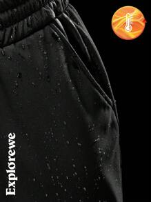 SHEIN 青少年女孩休闲纯色抽绳腰长裤，户外，秋冬 - 黑色 - 查看 8