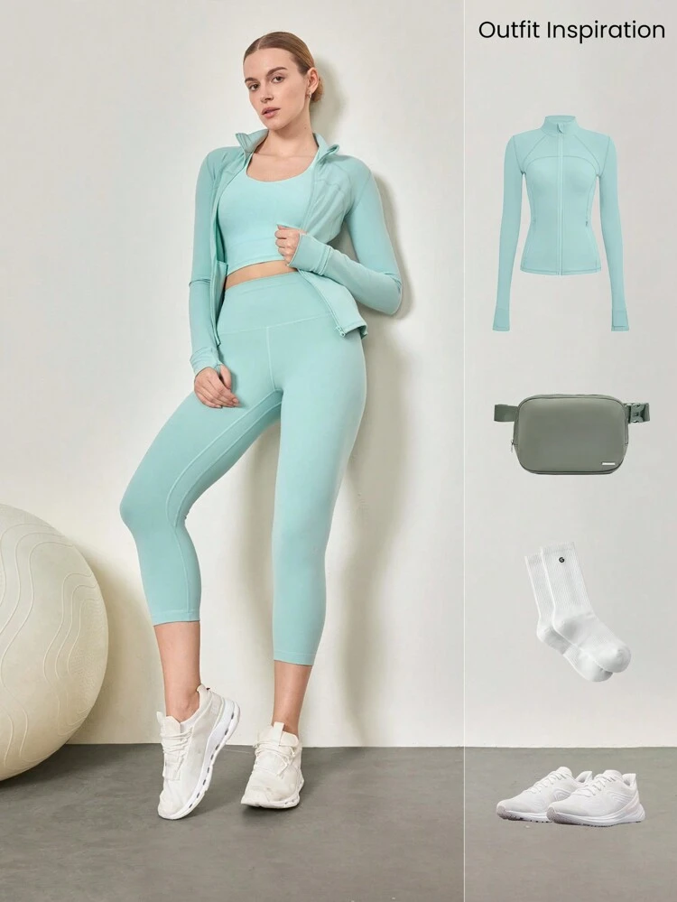 21" FeatherFit™ Capris Yoga Pilates Leggings Buttery Soft Non See-Through Tummy Control Gym Tights   With Hidden Pocket At Waist Spring Summer