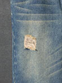 Tween Boys Vintage Distressed Mid-Blue Drawstring Waist Zipper Front Washed Denim Bermuda Shorts - Medium Wash - View 6