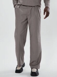 Musero Pleated Straight Leg Suit Trousers - Grey - View 2