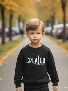 SHEIN Explorewe 1pc Young Boy Jesus Nativity Graphic Round Neck Sweatshirt Chic For Autumn/Winter - Black - View 1