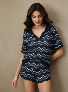 Anewsta Beach Casual Women Summer South Of France Style Elegant Two-Tone Knit Shorts - Multicolor - View 4