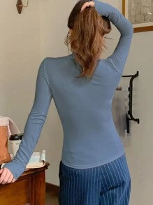 DAZY 女士纯色高领休闲百搭长袖打底 T 恤