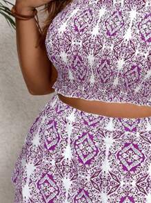 SHEIN VCAY 2pcs Plus Size Set - Minimalist Fashion Camisole And Shorts, Casual Everyday Wear - Purple - View 6