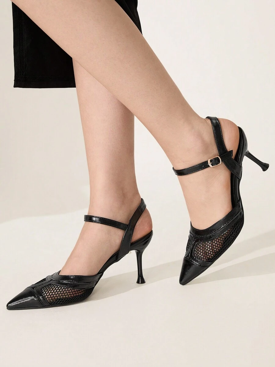 CUCCOO CHICEST Modische spitz zulaufende, Cut Out, atmungsaktive High-Heel-Sandalen für Frauen, schwarz