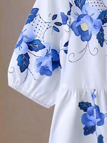 Franclia 女士休闲度假前开领灯笼袖短袖衬衫