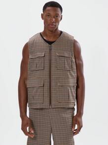 Musero Full Zip Up Patterned Pocket Detail Gilet