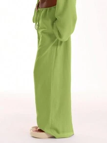 MUSERA Pantalones de lino con nudo delantero, bohemios, elegantes, para vacaciones, Ibiza, aeropuerto, Acción de Gracias