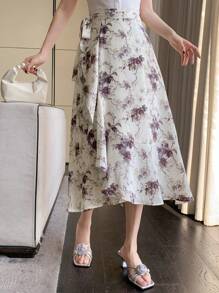 DAZY 1pc Women's Floral Ruffles A-Line Skirt - Purple - View 1