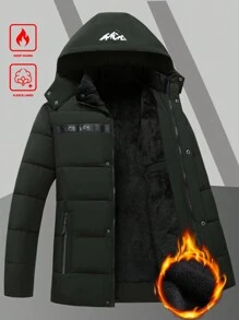 Manfinity Homme Men's Padded Coat With Removable Fur Lining, Cold Proof - Army Green - View 2