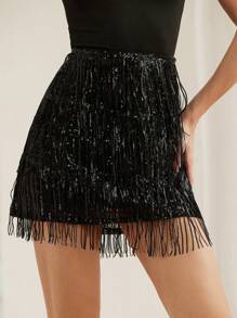 Aveloria Rosie 奢华性感流苏亮片装饰迷你紧身裙，适合派对穿着，优雅时尚，全身印花