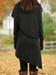 Maglietta casual con collo alto e orlo asimmetrico, di colore unito, da donna