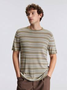 Ontre Men's Striped Short-Sleeved Knitted Top Simple Fashion Casual Vacation Beach Outing Clothes, New Styles For Spring And Summer 2025, Travel, Holiday And Commuting